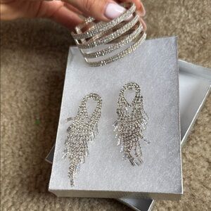 Silver Rhinestone Bracelet and Earrings Set